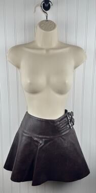 WeWoreWhat Brown Faux Leather Buckle Skort Women’s Size 6 Mini Flare Skirt
